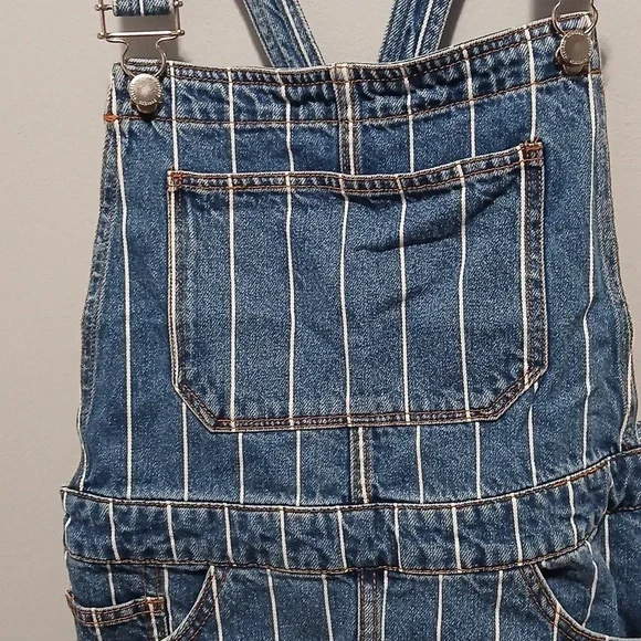 Divided Striped Blue Denim Overall Skirt Women's size 8  80's Utility - Picture 2 of 7